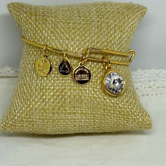 Alex and Ani Shiny Gold Tone Clear Rhinestone April Birthstone Bracelet - Picture 3 of 6